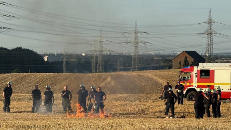 Unter Realbedingungen auf dem Feld: Gustorfer Feuerwehr erprobt Löschmethoden für Flächenbrände